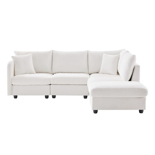 Homeroots 79" White Fabric Modular Sleeper Sofa With Ottoman 568300 - main