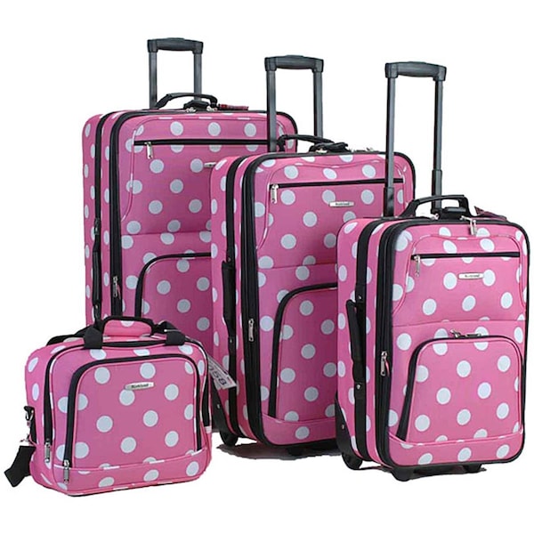 Rockland 4 piece Pink Dots Luggage Set F46-PINK DOTS - main