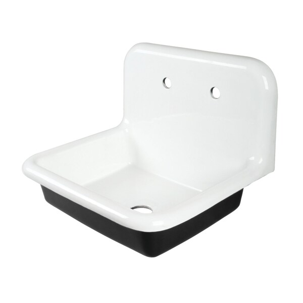 Kingston Brass 24" Cast Iron Single Bowl Wall Mount Utility Sink, 2-Hole, White GCLWS242019 - main