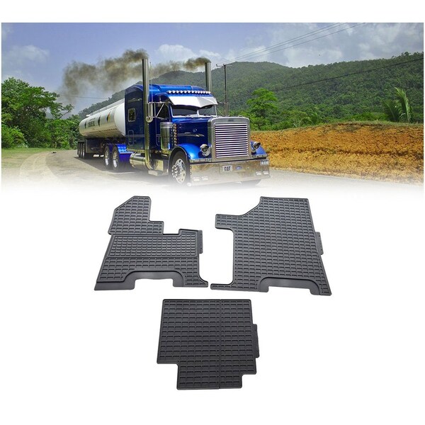 Mytee Products 3Pcs Latex Semi Truck Black Floor Mats Liners for Peterbilt 357, 377, 378 (2004) MAT-PTMT3P-2D04 - main