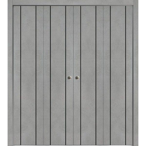 Sartodoors Sliding Closet Double Bi-fold Doors, Planum 0017 Concrete and Aluminum Strips, Sturdy Tracks Moldin PLANUM0017DBF-BTN-96 x 84 (4* 24x84) - main