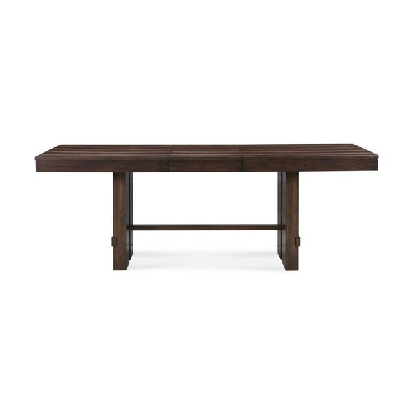 Homeroots 84" Dark Brown Wood Self-Storing Leaf Trestle Base Extension Dining Table 544748 - main