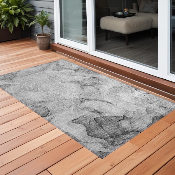 Homeroots 3' X 5' Gray Abstract Washable Non Skid Indoor Outdoor Area Rug 559499 - main