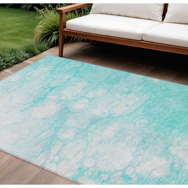 Homeroots 9' X 12' Aqua Ivory And Teal Blue Abstract Washable Indoor Outdoor Area Rug 582198 - main