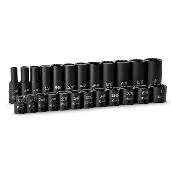Capri Tools 3/8 in. Drive Shallow and Deep Impact Socket Set, 12-Point, SAE, 5/16 to 1 in., 24-Piece CP53800-24SSD - main