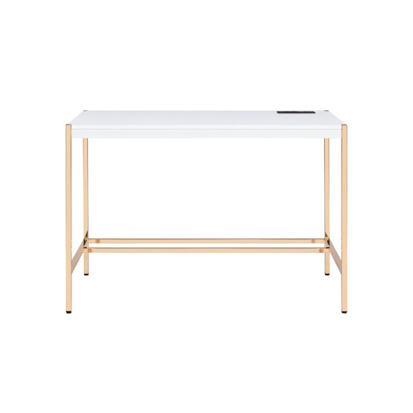 Homeroots 42" White and Gold Writing Desk 491504 - main