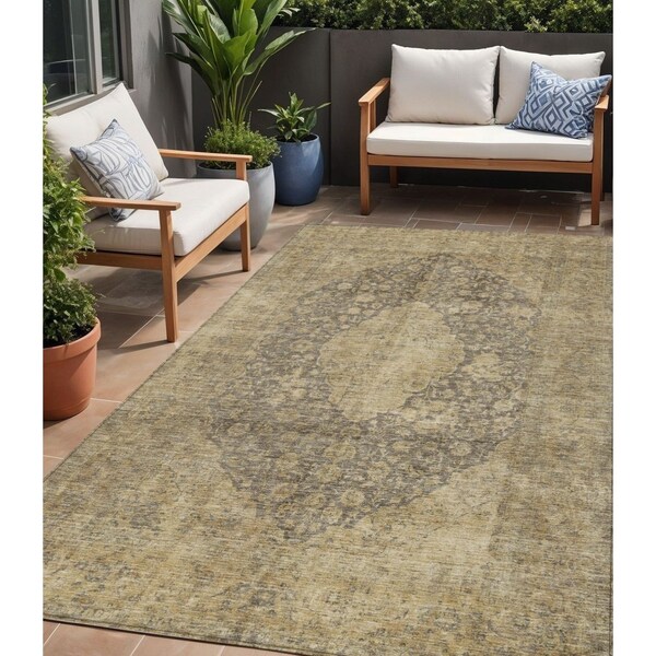 Homeroots 5' X 8' Brown And Beige Medallion Washable Indoor Outdoor Area Rug 616449 - main