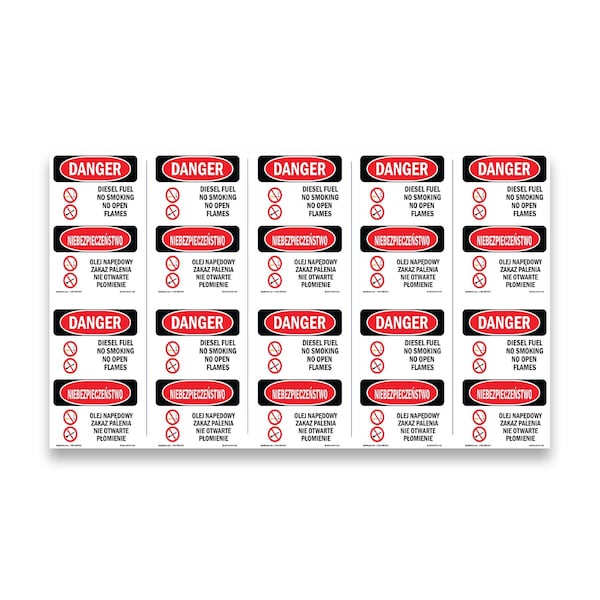 Signmission OSHA Danger Sign, Diesel Fuel No Smoking Bilingual, 5in X 3.5in Decal, 10PK, OS-DS-D-35-VP-1124-10PK OS-DS-D-35-VP-1124-10PK - main
