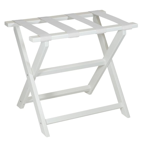 Homeroots Earth Friendly White Folding Luggage Rack With White Straps 383089 - main