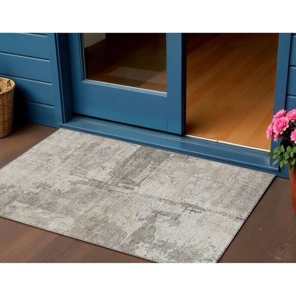 Homeroots 3' X 5' Linen And Gray Abstract Washable Indoor Outdoor Area Rug 606031 - main
