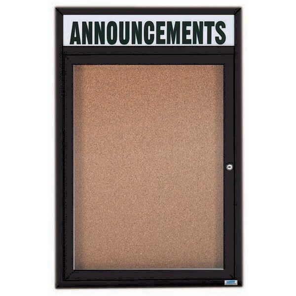 Aarco Enclosed Bulletin Board w/ Header Black Powder Coated Al Frame, 36''Hx24''W DCC3624RHBK - main