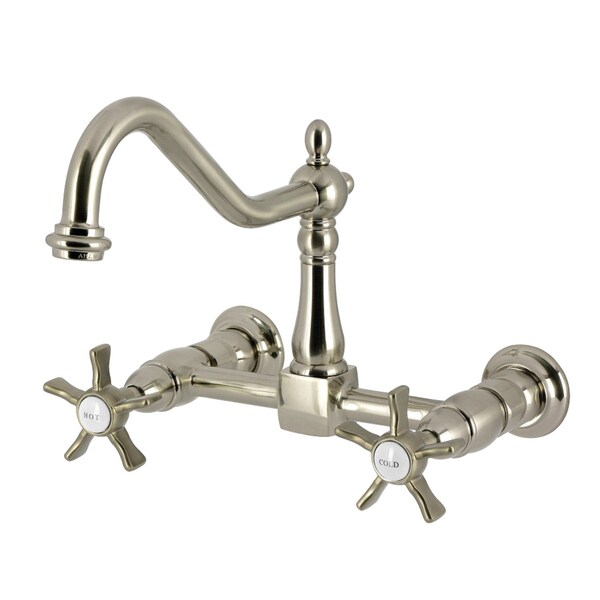 Kingston Brass Two-Handle Wall Mount Bridge Kitchen Faucet, Brushed Nickel KS1248NX - main
