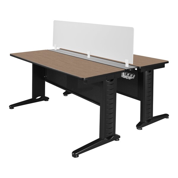Regency Fusion 2 Person Bench Workstation W/ Privacy Panel, 72 in W X Wood, Metal, Noble Oak MFBPD7258NO - main