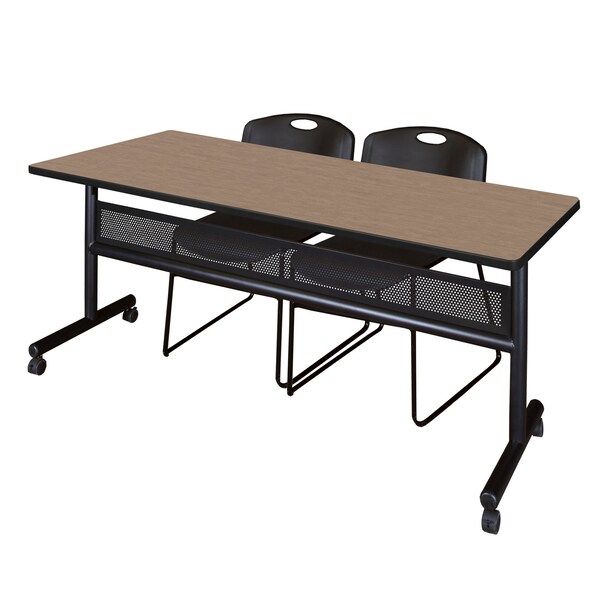 Regency Kobe Flip-Top Privacy Nesting Table W/ 2 Zeng Stack Chairs, 72 in W, 30 in L, Noble Oak MKFTM7230NO44BK - main