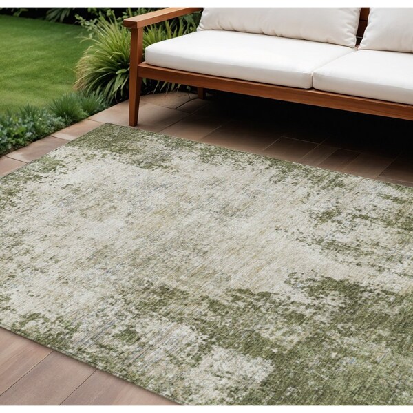 Homeroots 9' X 12' Olive Green And Ivory Abstract Washable Indoor Outdoor Area Rug 612338 - main