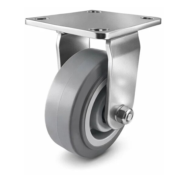 Hyw Products Heavy Duty Caster 5in x 2in Non-Marking Rubber Wheel Stainless Steel - Rigid (Flat) 40-50R-A1-INF(FLAT)(STS) - main
