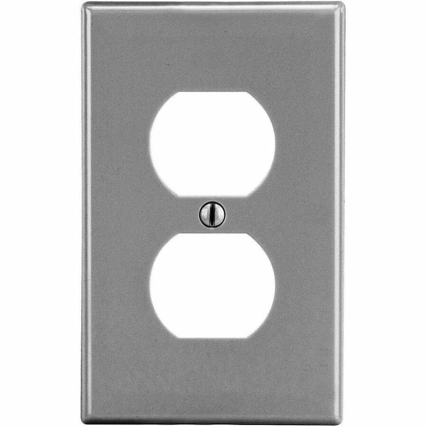 Hubbell Wiring Device-Kellems Duplex Receptacle Wall Plate, Number of Gangs: 1 Plastic, Satin Finish, Graphite PJ8GY - main