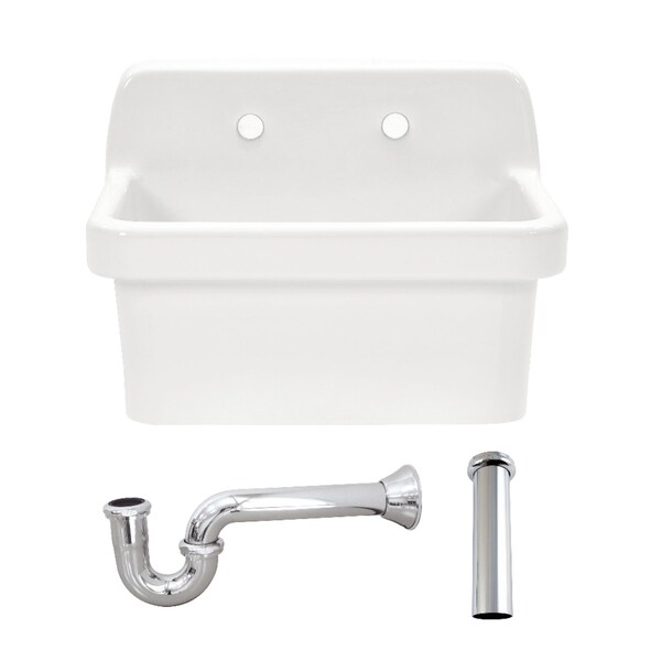 Kingston Brass 24" Ceramic Single Bowl Wall Mount Kitchen Sink with Strainer, White/Polished Chrome KGPKWS2419171 - main