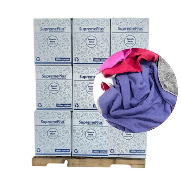 Supremeplus Recycled Color Linen Mixed Material Cleaning Rags, 675 lbs. Pallet, 27x 25 lbs. Boxes, 27PK SP-9152 - main