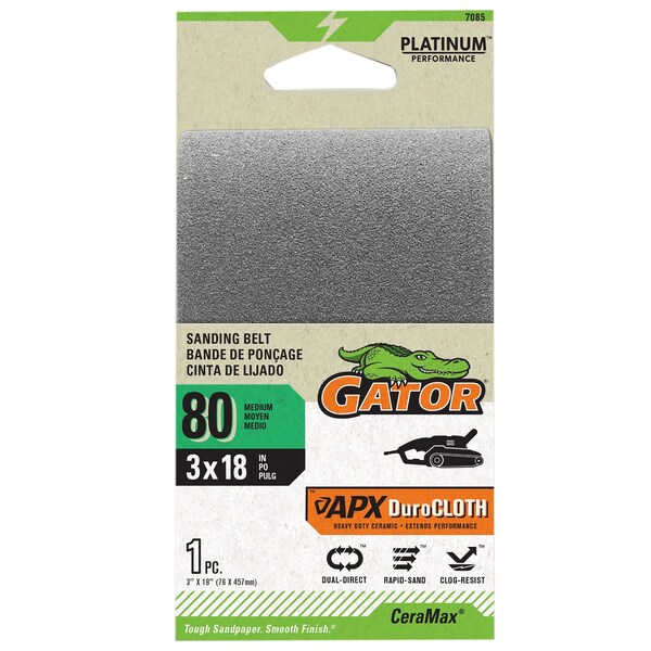 Gator Finishing CeraMax Platinum 3 x 18 in. Sanding Belt, 80 Grit, Medium 7085 - main