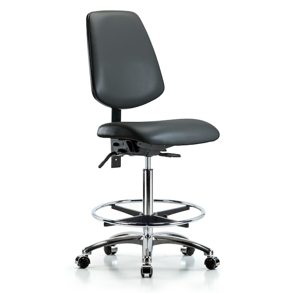 Blue Ridge Ergonomics Vinyl Chair Chrome, High Bench, Med Back, Tilt, Foot Ring, Casters, Carbon BR-VHBCH-MB-CR-T1-A0-CF-CC-8823 - main
