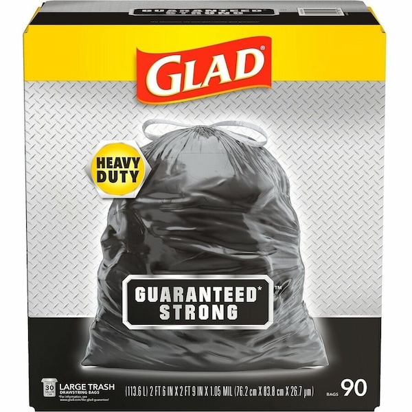 Glad 30 gal Trash Bags, 30 in x 33 in, Super Heavy-Duty, 1.05 mil, Black 78952 - main