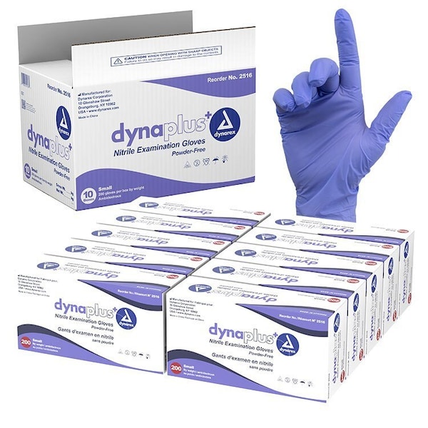 Dynarex DynaPlus Nitrile Exam Gloves, Small, Powder-Free, Violet, 2000PK 2516 - main