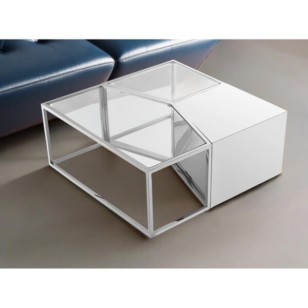 Homeroots Set of Three 37" Clear And Silver Glass Stainless Steel Square Mirrored Bunching Coffee Tables 528846 - main