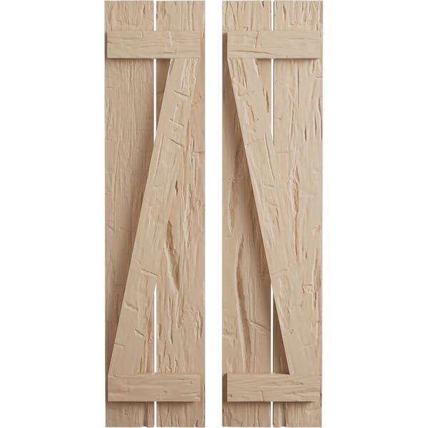 Ekena Millwork Rustic Two Board Spaced Board-n-Batten Hand Hewn Faux Wood Shutters w/Z-Board, 11 1/2W x 62H, PR SHUBSZ11X62HHPR - main