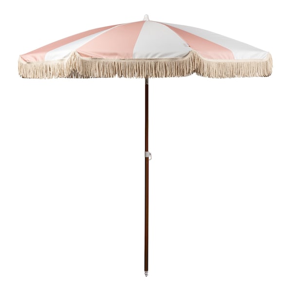 Picnic Time Family Of Brands Summerland 6.5 ft. Portable Beach Umbrella, Pink Salt Stripe 816-01-360-000-0 - main