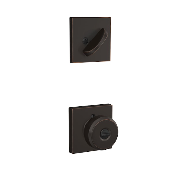 Schlage Residential Bowery Knob with Collins Rose Interior Active Trim with 12326 Latch and 10269 Strikes Aged F59BWE716COL - main