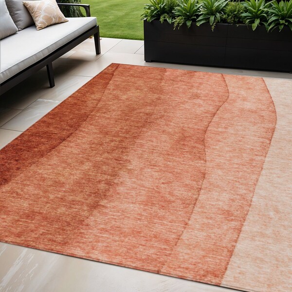 Homeroots 5' X 8' Red Copper And Terra Cotta Ombre Washable Indoor Outdoor Area Rug 581817 - main