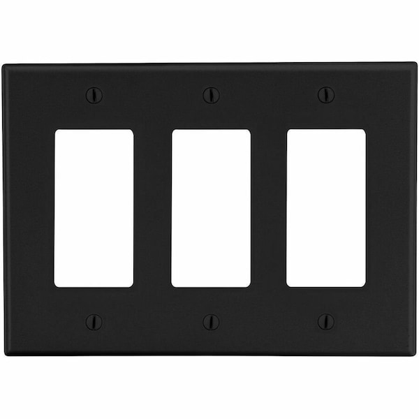 Hubbell Wiring Device-Kellems Wallplate, Mid-Size 3-Gang, 3) Decorator, Black PJ263BK - main