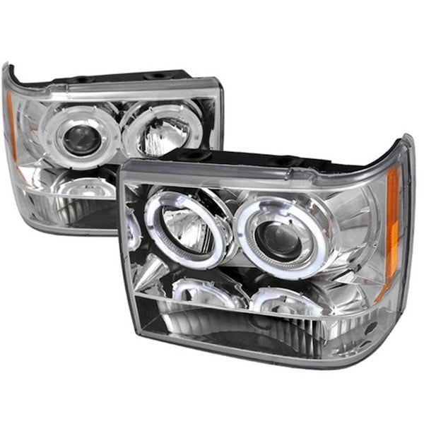 Overtime Halo LED Projector Headlights for 93 to 98 Jeep Grand Cherokee, Chrome - 10 x 19 x 22 in. OV2654186 - main