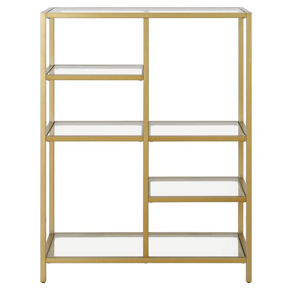 Homeroots 42" Brass Steel and Glass Five Tier Double Bookcase 527572 - main