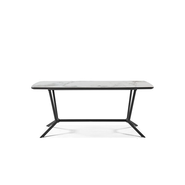 Homeroots 63" Gray White and Black Ceramic and Metal Trestle Base Dining Table 555172 - main