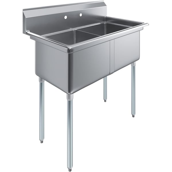 Amgood Stainless Steel 2 Compartment Utility Sink. Bowl Size 18 in. x 18 in. X 12 in. With Faucet SINK S2C-181812-Z - main
