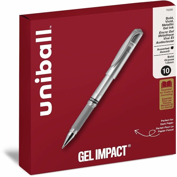 Uniball TM Gel Impact Metallic Ink Pen, 1 mm Bold Pen Point, Assorted Ink, Gel-based, 6PK 70295 - main