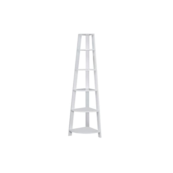 Homeroots 71" White Wood Five Tier Corner Bookcase 332852 - main