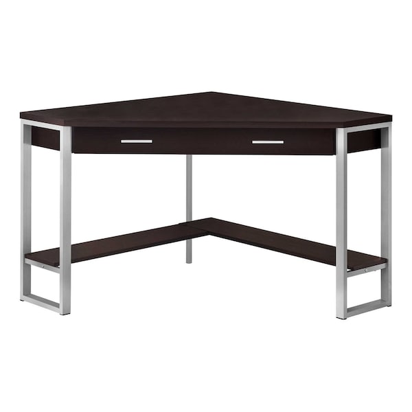 Homeroots 42" Dark Brown and Silver Corner Computer Desk 333555 - main