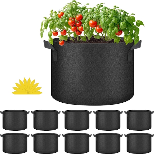 Ipower HealSmart Plant Grow Bags 10 Gallon, Tomoato Planter Pots with Handles, Black 2024 Version, 10PK GLGROWBAG10X5BLKV5X2 - main