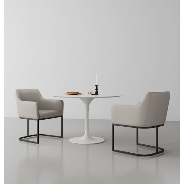 Manhattan Comfort Modern Serena Dining Armchair Upholstered in Leatherette with Steel Legs in Light Grey, 2PK 2-DC056AR-LG - main