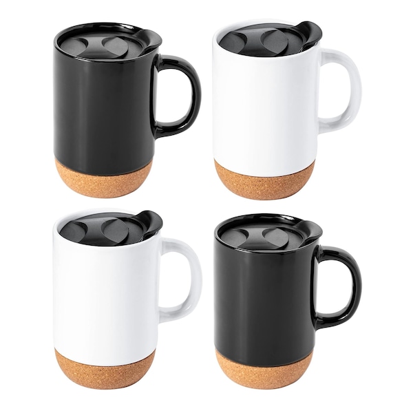Gibson Home Modani 4 Piece 16.5 Ounce Stoneware Travel Mug Set with Lid and Cork Base 135280.01 - main