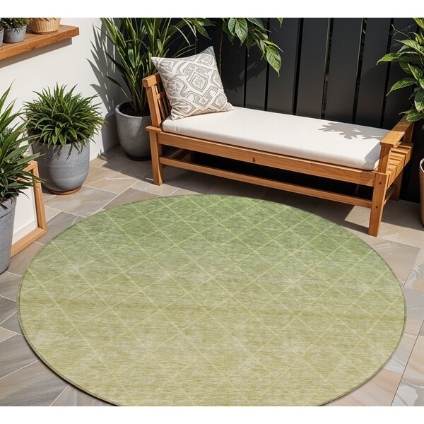 Homeroots 8' Artichoke Green And Beige Round Geometric Washable Indoor Outdoor Area Rug 605779 - main