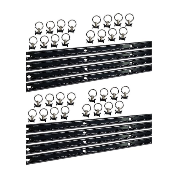 Mytee Products 8 ft L-Track Powder Coated (8) & Stud w/ Powder coated Ring (32) Tie Down System, 32PK LTK8-BLKx8-LTKS-BLKx32 - main