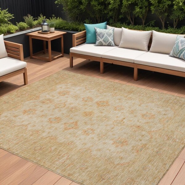 Homeroots 8' X 10' Beige And Rust Floral Medallion Washable Indoor Outdoor Area Rug 615941 - main