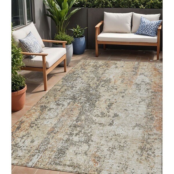 Homeroots 5' X 8' Terra Cotta Beige And Dark Gray Abstract Washable Indoor Outdoor Area Rug 605525 - main