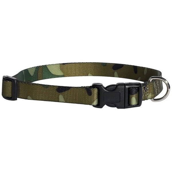 Casual Canine Dog Collar, D-Ring Link, 10 to 16 in L Collar, 5/8 in W Collar, Nylon, Green Camo ZA6741 10 43 - main