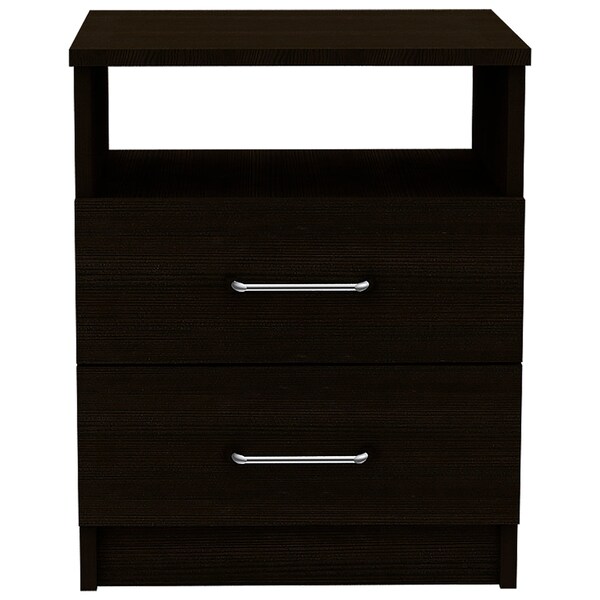 Homeroots 20" Black Wood Two Drawer Nightstand 543680 - main
