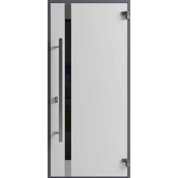 Vdomdoors Front Exterior Prehung Steel Door Ronex1011 Grey Stainless Inserts Entry Metal Modern Painted RONEX1011EXD-GRE-W36 x H80-LH-I - main